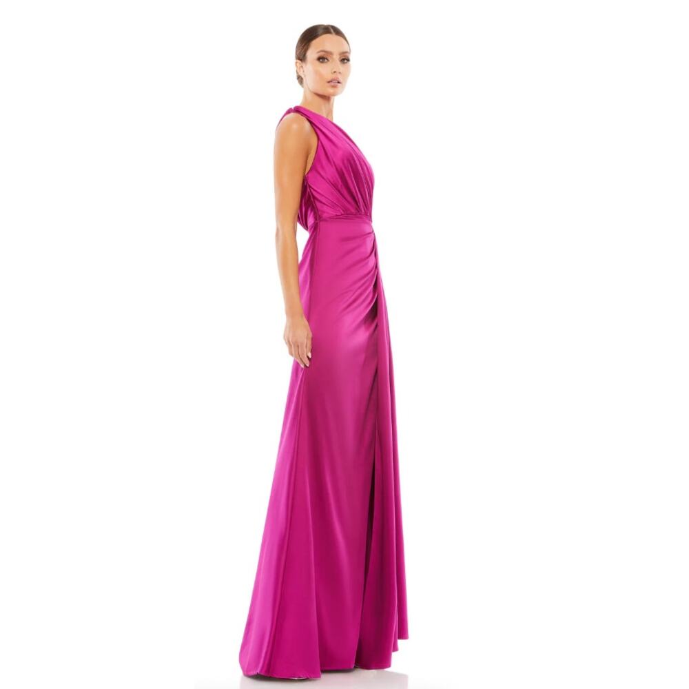 NWT Mac Duggal GATHERED ONE SHOULDER SATIN FAUX WRAP GOWN, Berry,‎ Sz 12, #26654 - Picture 8 of 8